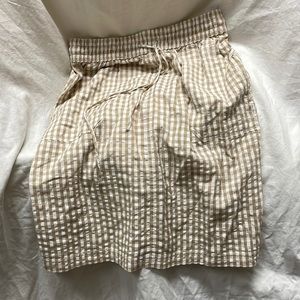 Studio West cotton gingham tan&white skirt elastic waist w/drawstring w/pockets